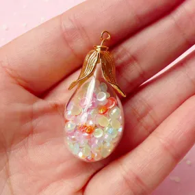 Tear Drop Glass Bubble / Glass Globe (30mm x 18mm) w/ Gold Plated Flower / Leaf Cover (1 Set) DIY Pendant Charm Miniature Glass Bottle F068