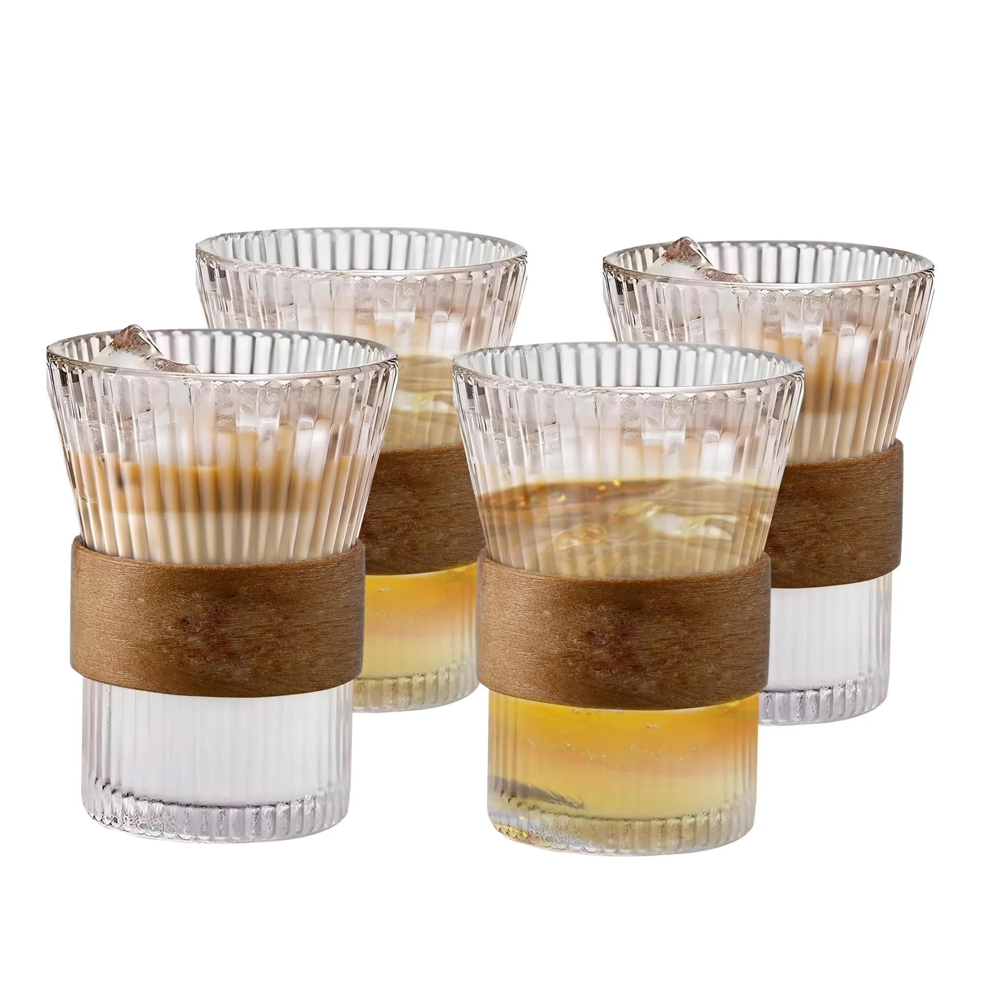 The Better Home Glass Tea Cup (Set of 4-280ml Each) Lead Free Coffee Cup with Bamboo Sleeve Grip | Scratch-Resistance Tea Cup Set| House Warming Gifts for New Home|Return Gifts for Women