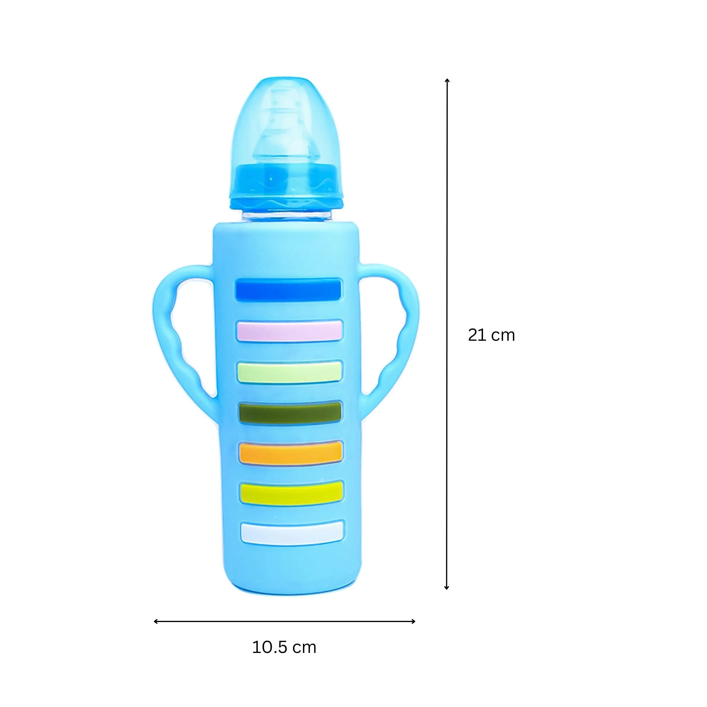 The Little Lookers High Borosilicate Glass Feeding Bottle with Handle Silicon Cover for Baby/Feeder for Newborn | Super Soft Flow Control & Anti Colic Nipple for Infants/Toddlers(Pack of 2)