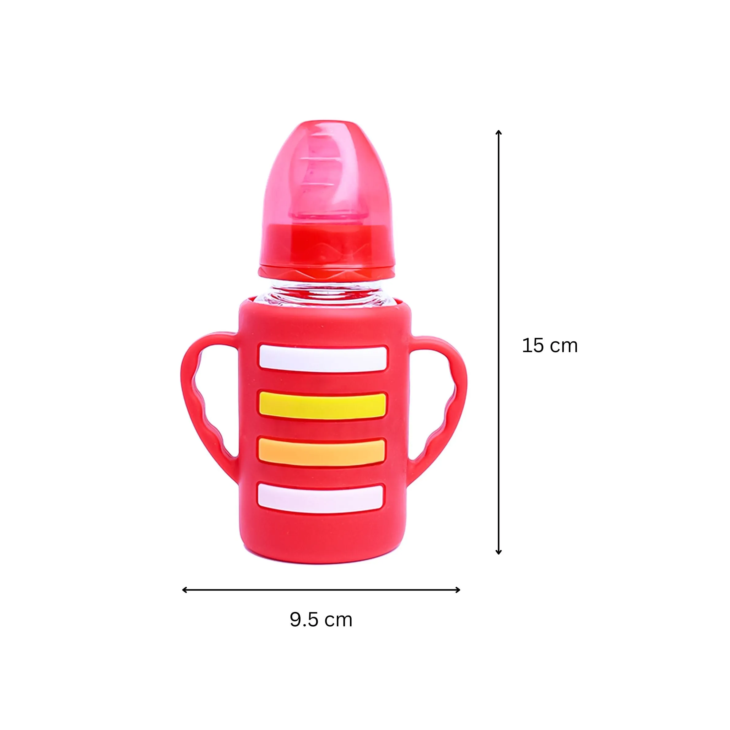 The Little Lookers High Borosilicate Glass Feeding Bottle with Handle Silicon Cover for Baby/Feeder for Newborn | Super Soft Flow Control & Anti Colic Nipple for Infants/Toddlers(Pack of 2)