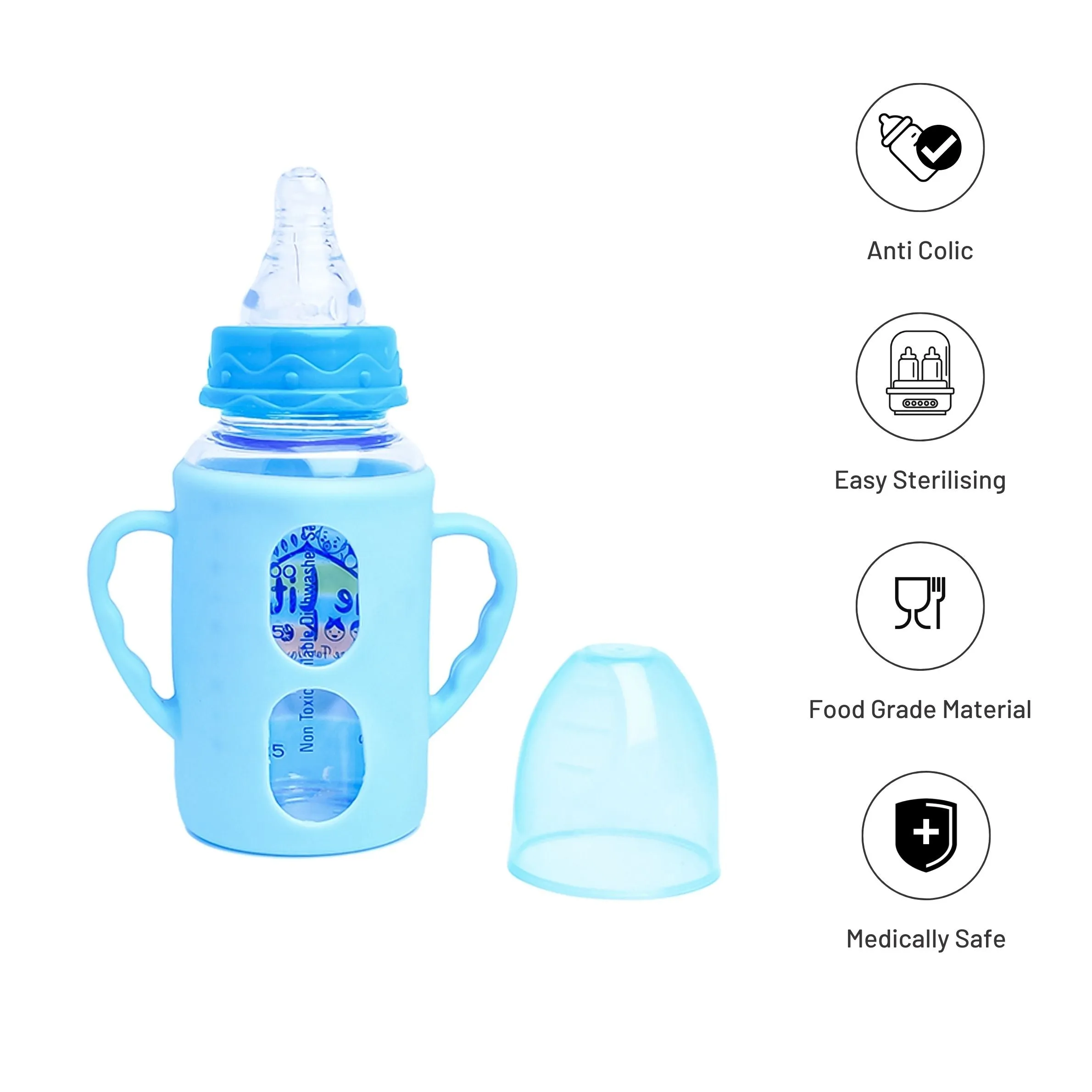 The Little Lookers High Borosilicate Glass Feeding Bottle with Handle Silicon Cover for Baby/Feeder for Newborn | Super Soft Flow Control & Anti Colic Nipple for Infants/Toddlers(Pack of 2)