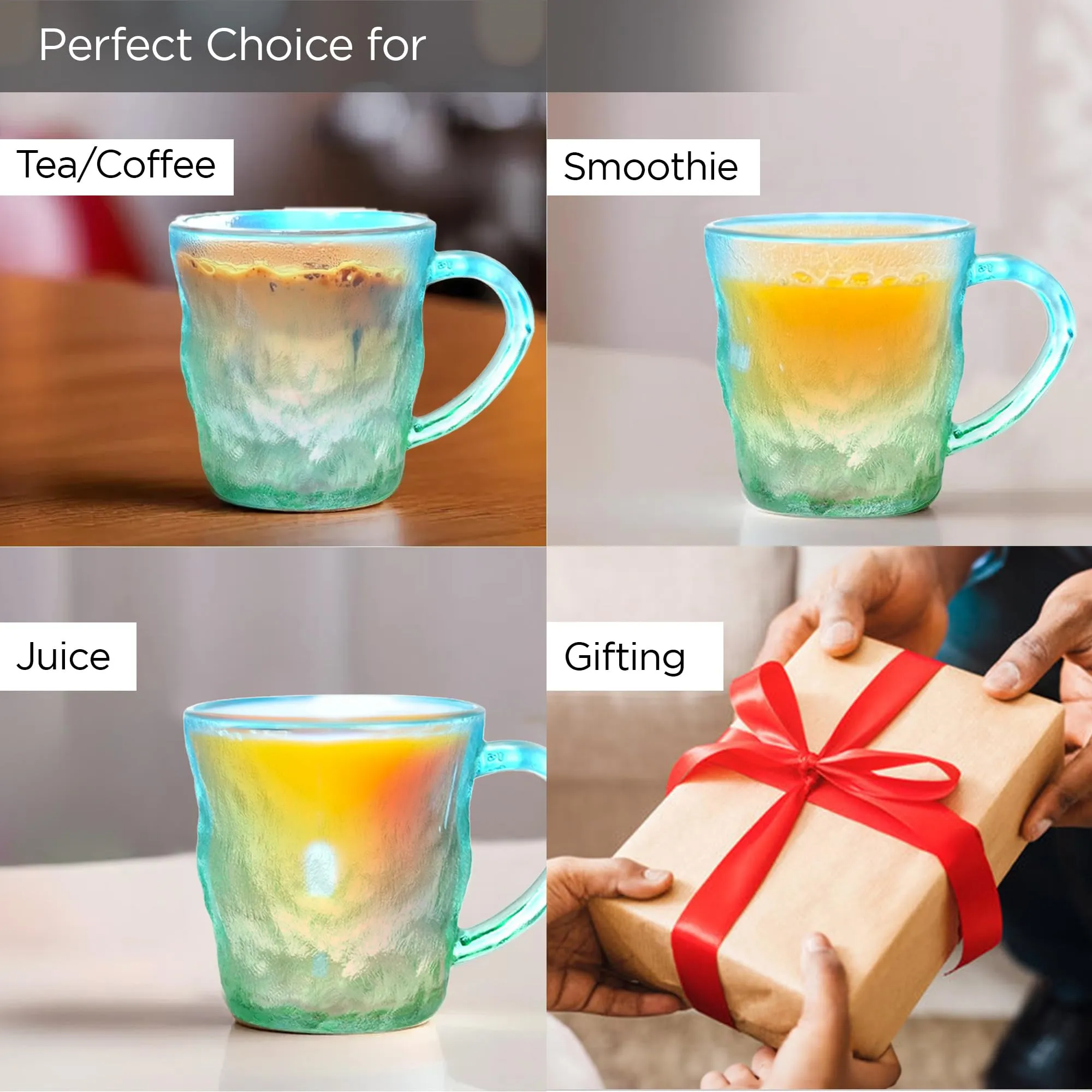 UMAI Glass Tea Cups (2Pcs-280ml) Lead Free Coffee Cup Set | Scratch-Resistance Microwave Safe Coffee Mug Set| Anniversary Gift for Couple Special | Couple Gifts |House Warming Gifts for New Home-Blue