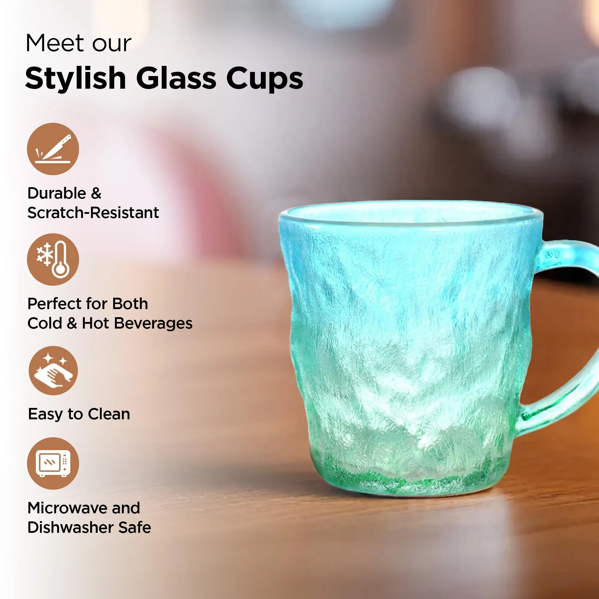 UMAI Glass Tea Cups (2Pcs-280ml) Lead Free Coffee Cup Set | Scratch-Resistance Microwave Safe Coffee Mug Set| Anniversary Gift for Couple Special | Couple Gifts |House Warming Gifts for New Home-Blue