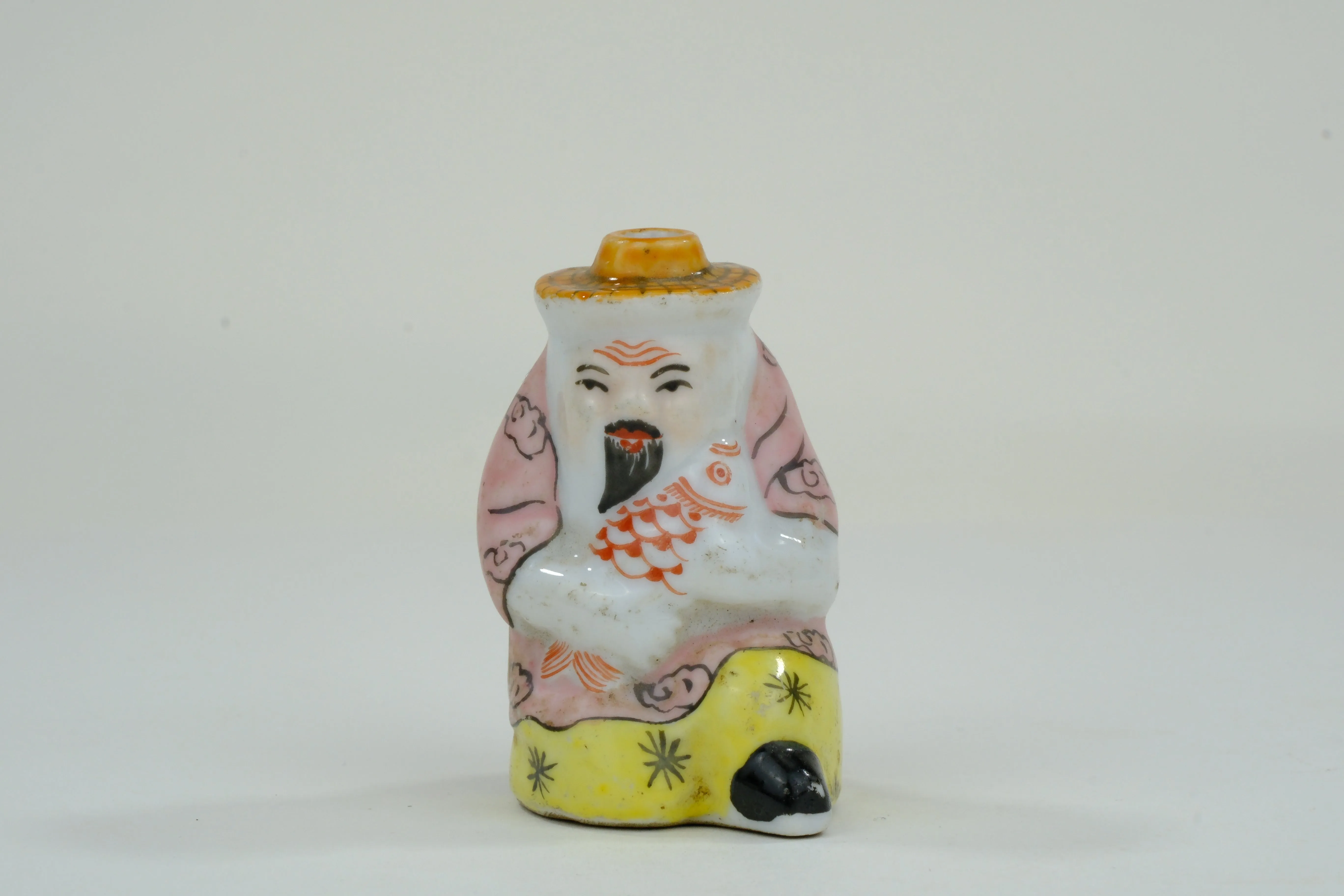 Vintage Chinese Ceramic Snuff Bottle Lucky God 3"