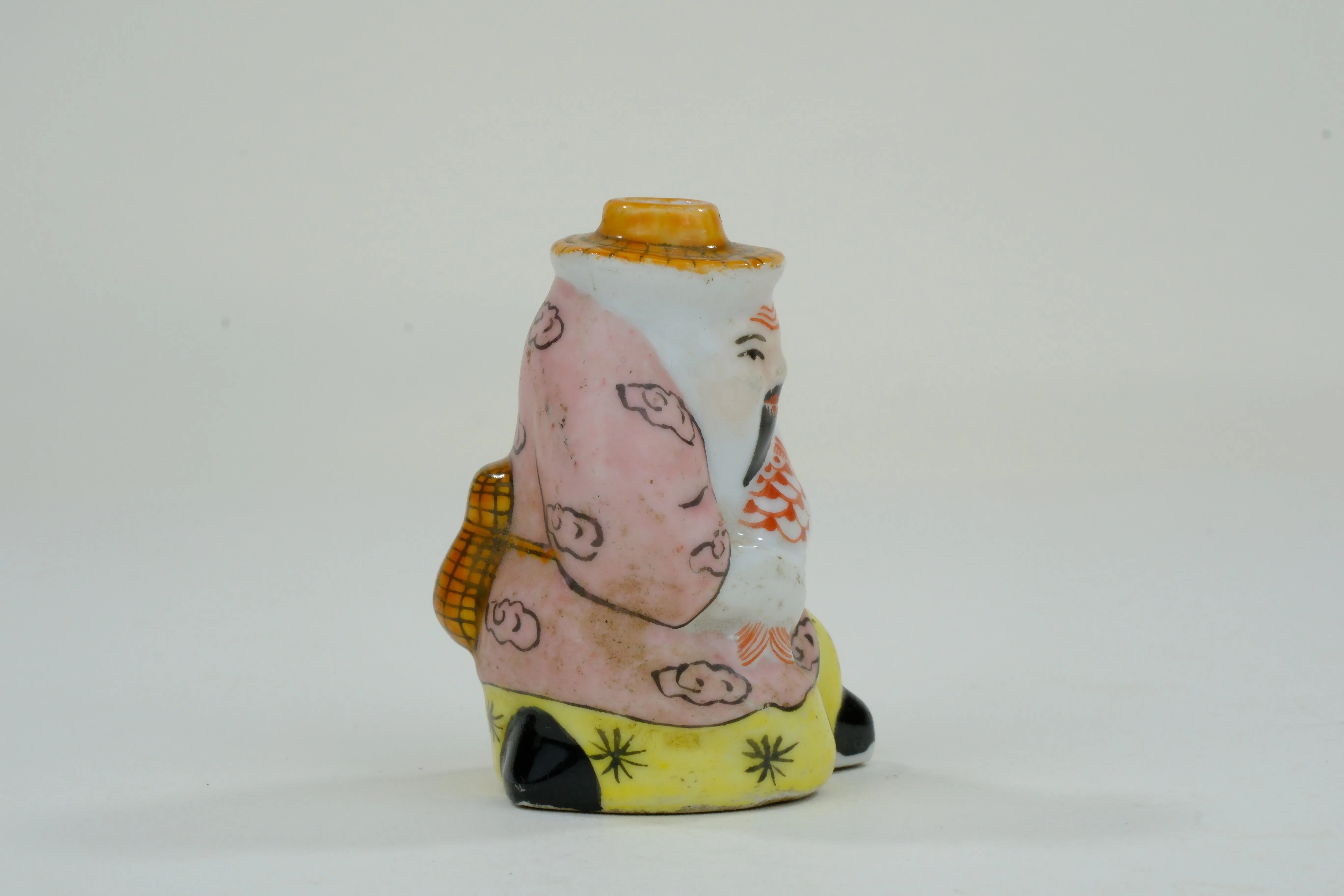 Vintage Chinese Ceramic Snuff Bottle Lucky God 3"