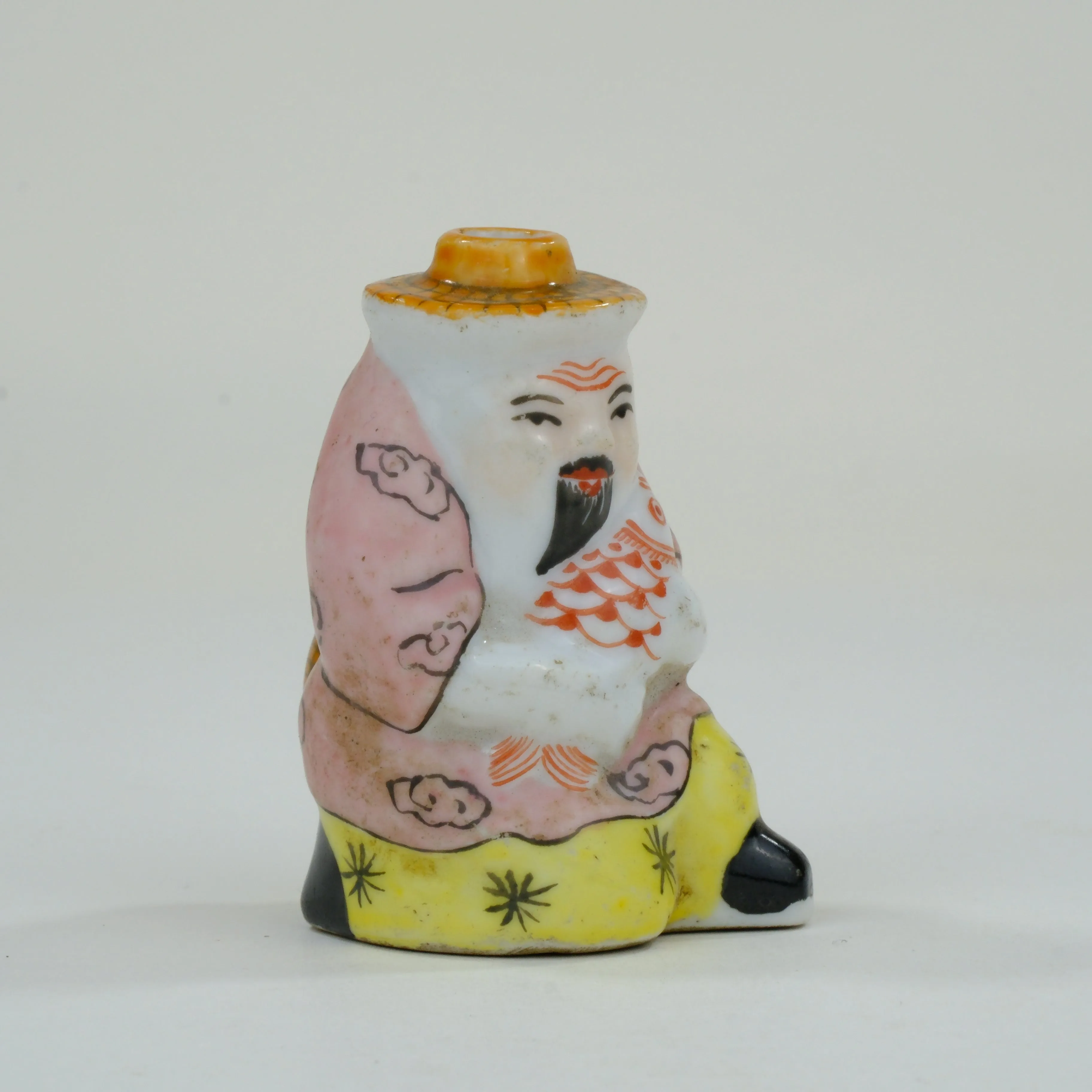 Vintage Chinese Ceramic Snuff Bottle Lucky God 3"